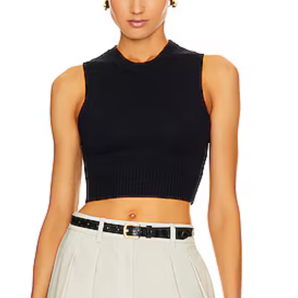 NWT L'Academie X Marianna Collegiate Cropped Cotton Wool Knit Tank Vest Navy XS